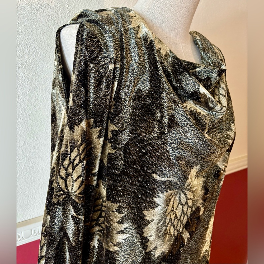 Vintage R&M Richards deep green gold 2-piece pants & cowl neck cold shoulder top - Picture 4 of 16